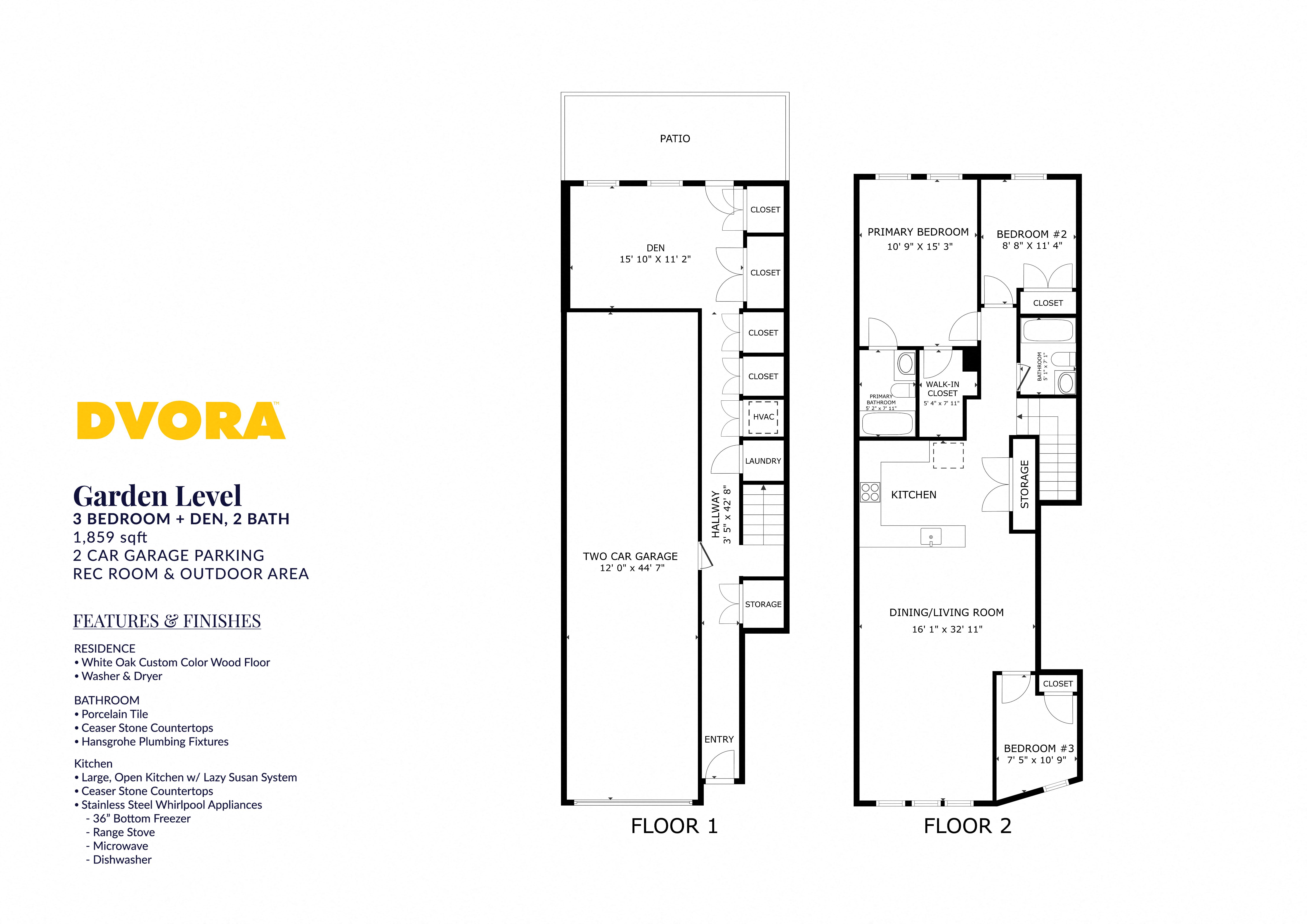 Floor plan for 3 beds, 2 baths, 1859 sqft